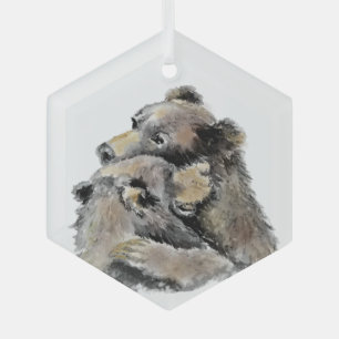 Ornement En Verre Watercolor Oear Hug Animal Wildlife Art