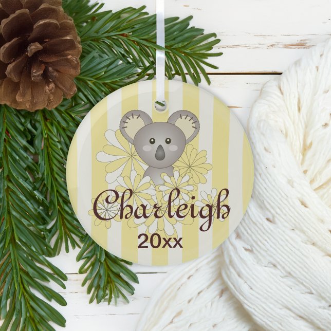 Ornement En Verre Yellow Stripe mignonne Bébé Koala Enfants (Créateur téléchargé)