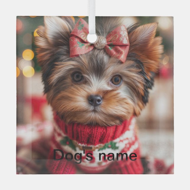 Ornement En Verre Yorkie personnalisé (Recto)