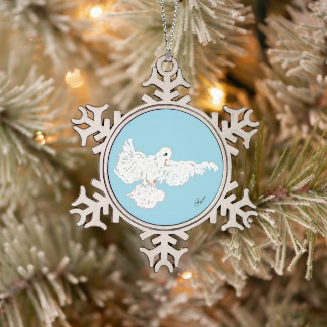 Ornement encadré de flocon de neige : Dove blanche (Arbre)