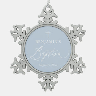 Ornement encadré flocon de neige baptême croix ble