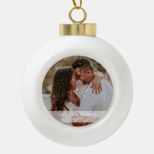 Ornement encadré flocon de neige Noël couple photo
