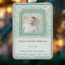 Photo de Noël de bébé en dentelle verte menthe