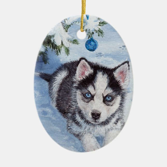 Ornement enroué de Noël de chiot de chien de Noël (Devant)