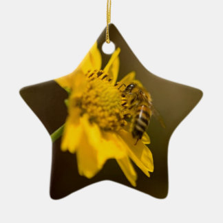 Ornement Étoile En Céramique Abeille de miel sur Fleur Jaune