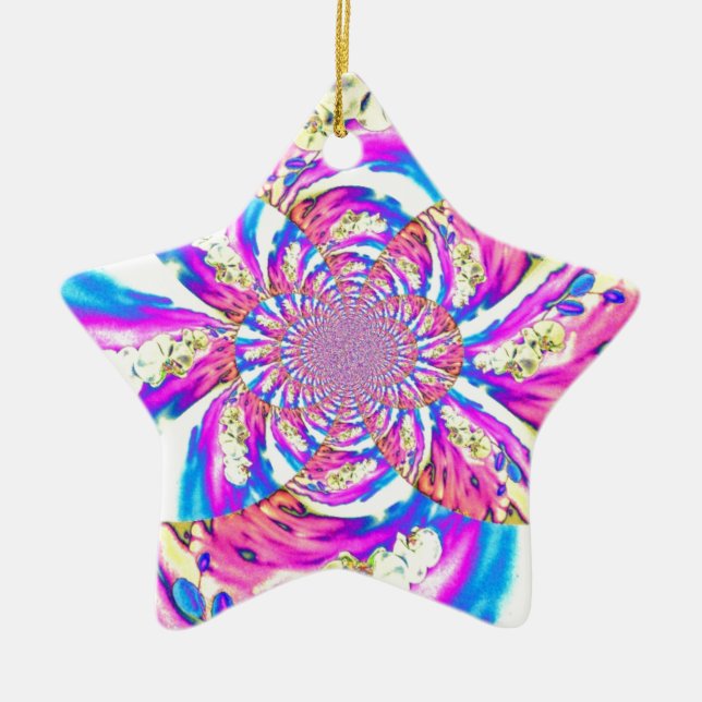 Ornement Étoile En Céramique Abstraite orchidée rose mandala rose rétro (Devant)