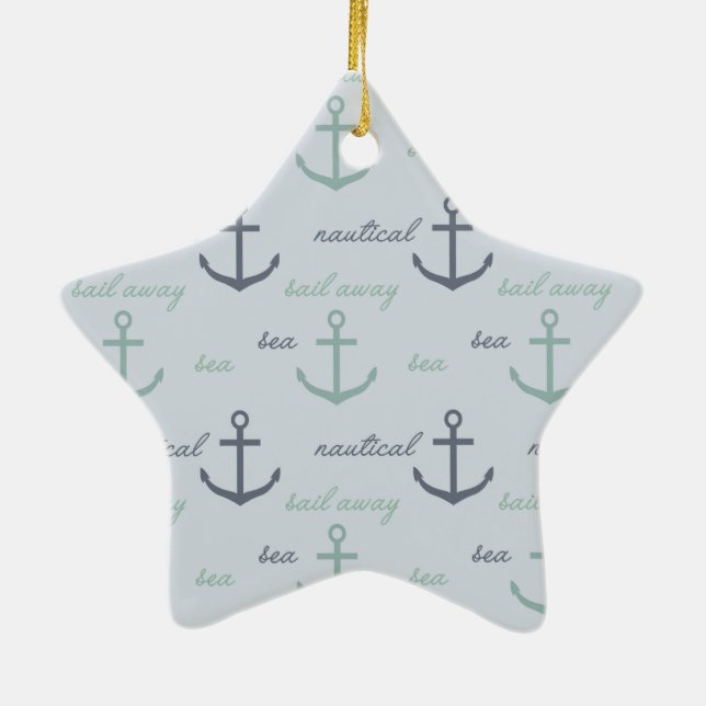 Ornement Étoile En Céramique Ancres marines nautiques (Dos)