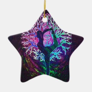 Ornement Étoile En Céramique Arc-en-ciel de paix d'arbre de yoga