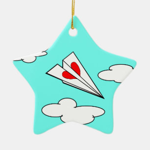 Ornement Étoile En Céramique Avion de papier avec le coeur