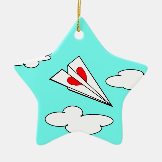 Ornement Étoile En Céramique Avion de papier avec le coeur (Devant)