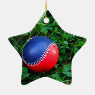 Ornement Étoile En Céramique Baseball Rouge et Bleu avec Stitch Blanc
