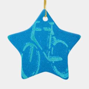 Ornement Étoile En Céramique Bicyclette Bleu Blanc, Vélos Bicyclette Signal