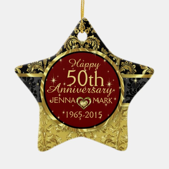 Ornement Étoile En Céramique Black & Gold 50e anniversaire Mariage Ornament 2 (Devant)