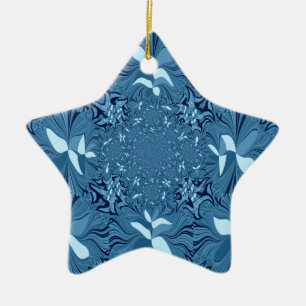 Ornement Étoile En Céramique Bleu Iridescendant.