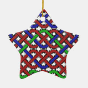 Ornement Étoile En Céramique Bleu, vert et rouge céleste noeuds