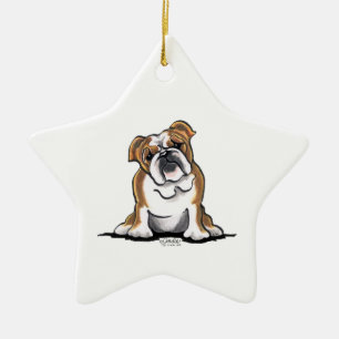 Ornement Étoile En Céramique Brown en blanc anglais Bulldog Sit Joty
