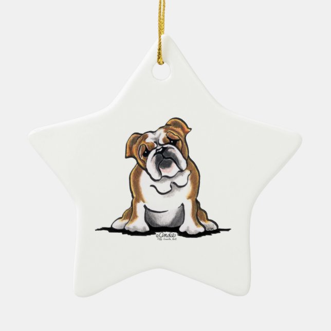 Ornement Étoile En Céramique Brown en blanc anglais Bulldog Sit Joty (Devant)
