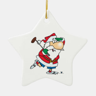 Ornement Étoile En Céramique caricature amusante golfeur santa claus