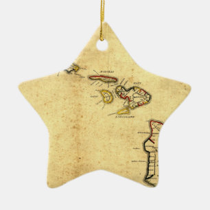 Ornement Étoile En Céramique Carte 1837 - îles d'Hawaï de cru hawaïennes