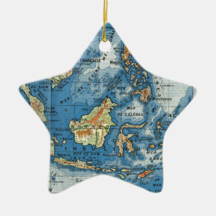Ornement Étoile En Céramique Carte française vintage de l'Indonésie