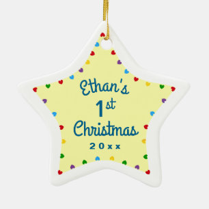 Ornement Étoile En Céramique Coeurs 1ère étoile cadeau de Noël du premier bébé