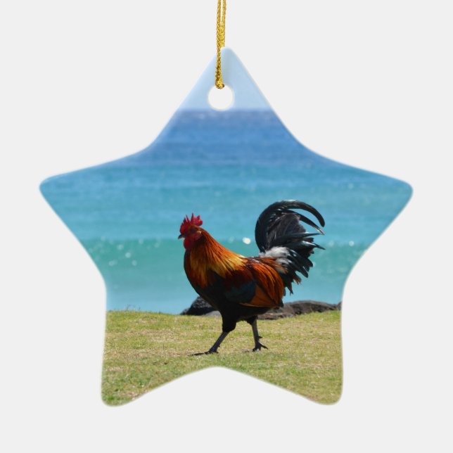 Ornement Étoile En Céramique Coq de Kauai (Devant)