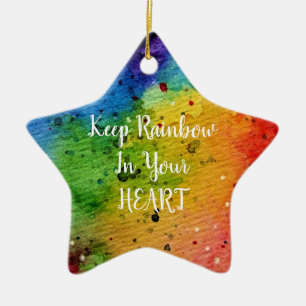 Ornement Étoile En Céramique Cute Watercolor Rainbow