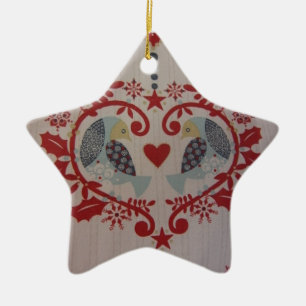 Ornement Étoile En Céramique Doves & Hearts — Pennsylvanie Dutch