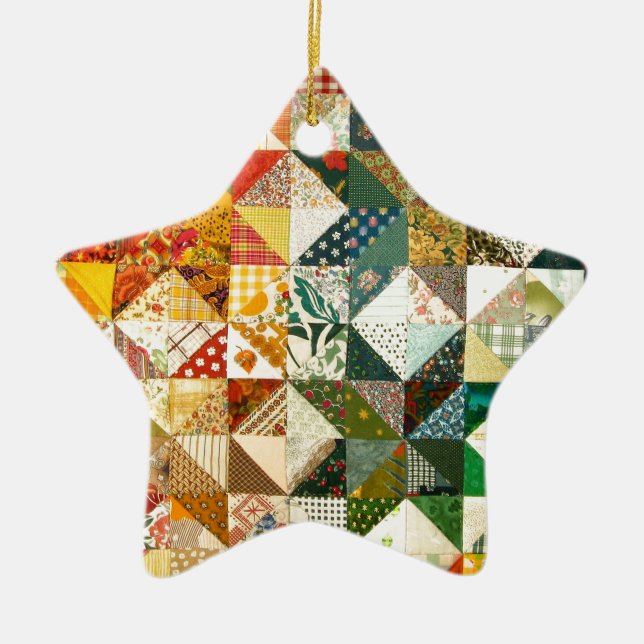 Ornement Étoile En Céramique Édredon de patchwork démodé (Devant)