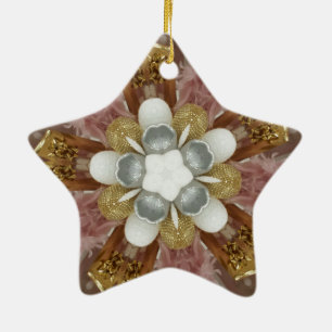 Ornement Étoile En Céramique Élégante Fleur blanche d'or gris argenté rose anti