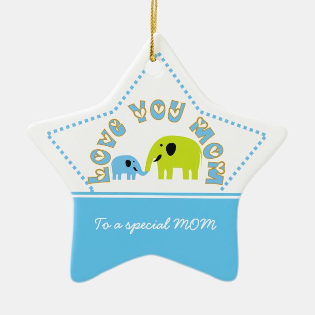 Ornement Étoile En Céramique Eléphants mignons Mère Enfant Fête des mères cadea (Devant)