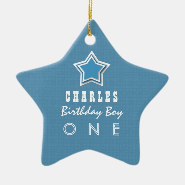 Ornement Étoile En Céramique ęr Garçon d'anniversaire une étoile blanche bleue (Devant)