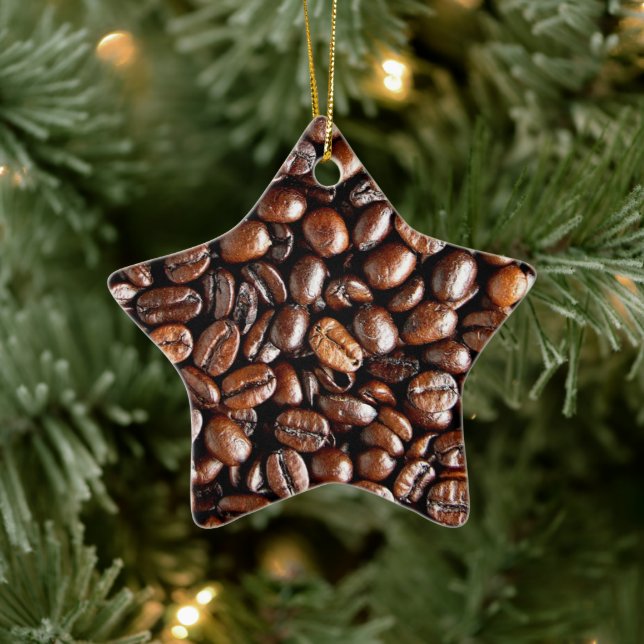 Ornement Étoile En Céramique Fèves de café grillées foncées (Arbre)