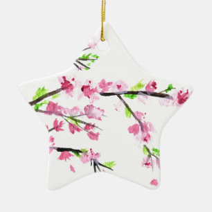Ornement Étoile En Céramique Fleurs de cerisiers