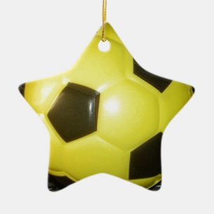 Ornement Étoile En Céramique Football jaune et noir.