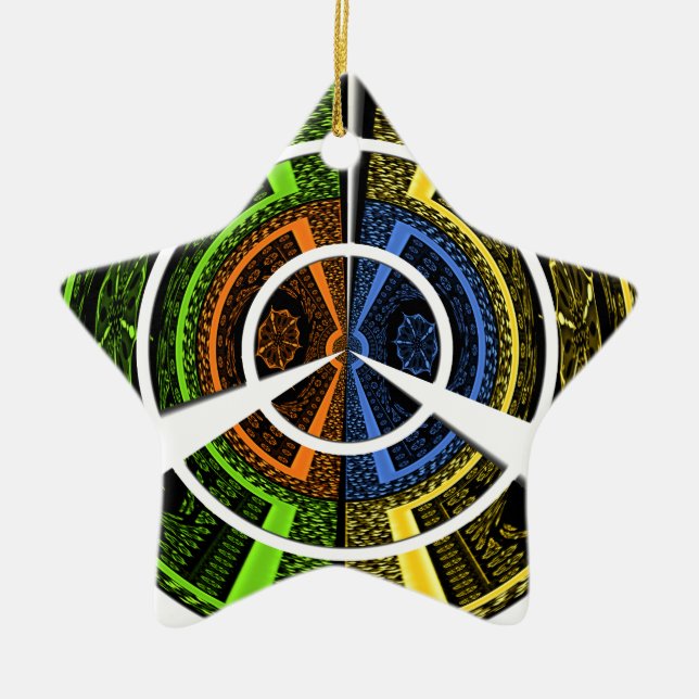 Ornement Étoile En Céramique Impression radiale colorée (Devant)