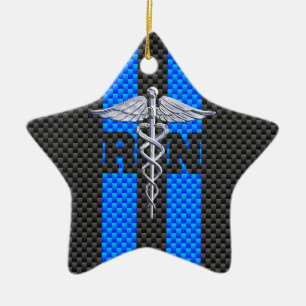 Ornement Étoile En Céramique Infirmière inscrite RN Caduceus Carbon Fiber Style