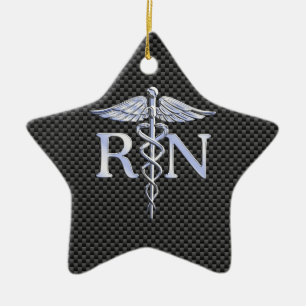 Ornement Étoile En Céramique Infirmière inscrite RN Silver Caduceus Snakes