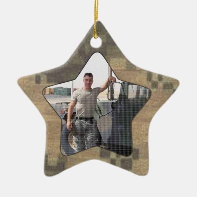 Ornement Étoile En Céramique J'aime ma photo personnalisée par militaires Camo (Devant)