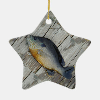 Ornement Étoile En Céramique jaune bleu violet turquoise, poisson rouge sur qua