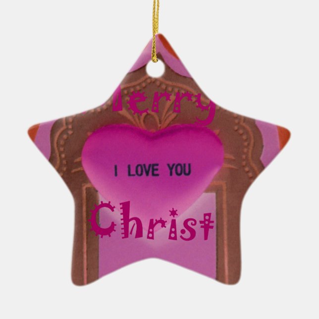 Ornement Étoile En Céramique Je t'aime Joyeux Coeur de Noël (Devant)
