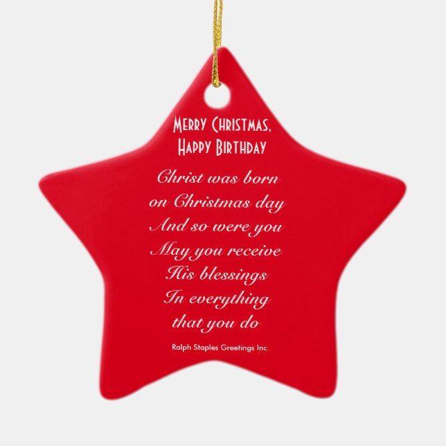 Ornement Étoile En Céramique Joyeux anniversaire de Noël heureux (Devant)