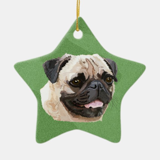 Ornement Étoile En Céramique Joyeux carlin de Noël (Devant)