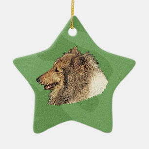 Ornement Étoile En Céramique Joyeux Noël Collie
