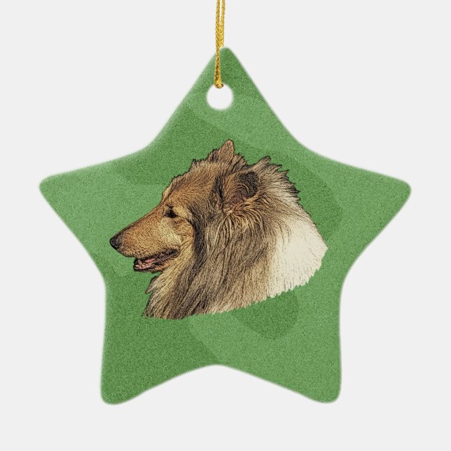 Ornement Étoile En Céramique Joyeux Noël Collie (Devant)