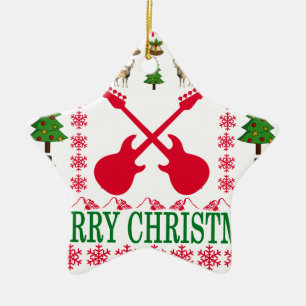ORNEMENT ÉTOILE EN CÉRAMIQUE JOYEUX NOËL DE GUITARE BASSE.
