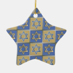 Ornement Étoile En Céramique Judaïque Star Of David Metal Gold Blue