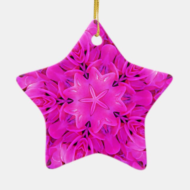 Ornement Étoile En Céramique Kaleidoscope Design Art Floral rose chaud (Dos)
