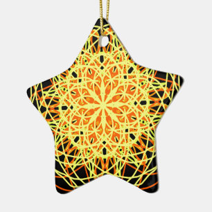 Ornement Étoile En Céramique Kaleidoscope Mandala Art Energy Fleur Jaune