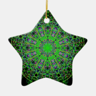 Ornement Étoile En Céramique Kaleidoscope noir vert Mandala Art